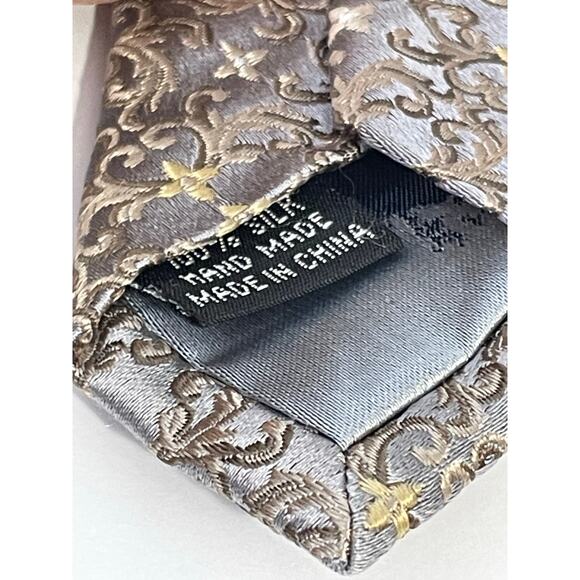 Lagatani Bendiction Silk Necktie Long Silver Gold Embossed Bridgerton Regency - Picture 5 of 6